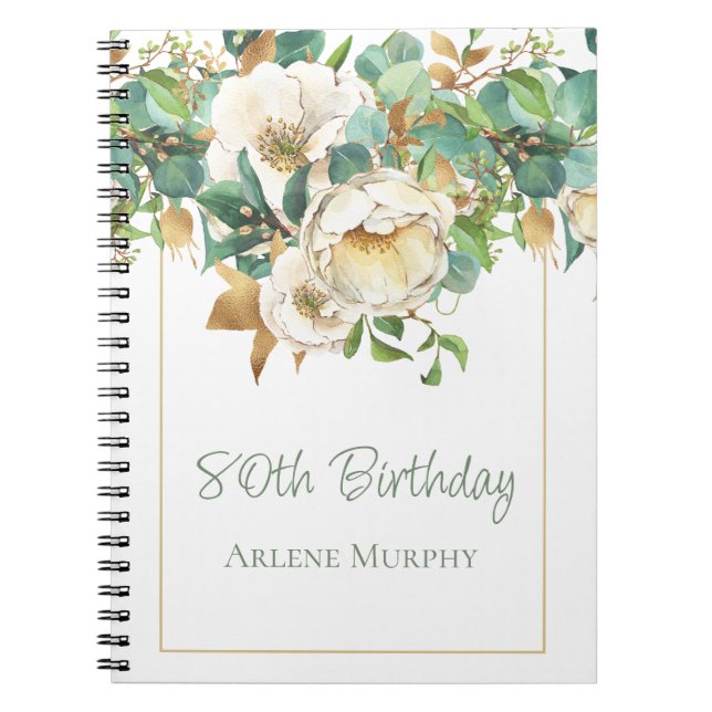 Sweet Cream Roses 80th Birthday Notebook (Front)