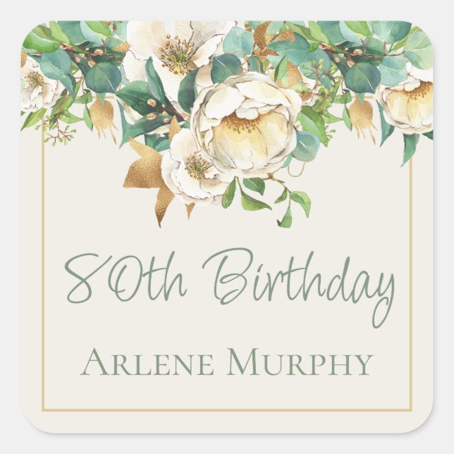 Sweet Cream Roses 80th Birthday Square Sticker (Front)