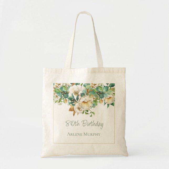 Sweet Cream Roses 80th Birthday Tote Bag (Front)