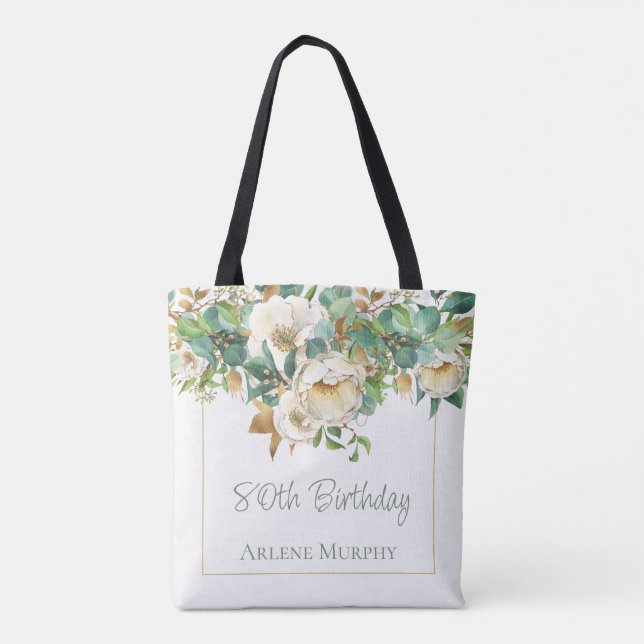 Sweet Cream Roses 80th Birthday Tote Bag (Back)