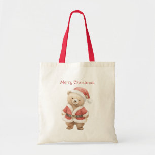 Sweet Cream Teddy Bear Santa Christmas Tote Bag