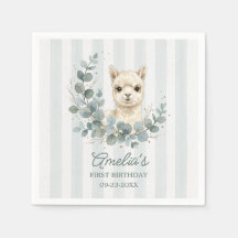 Sweet Cream Watercolor Alpaca Birthday