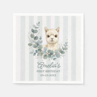 Sweet Cream Watercolor Alpaca Birthday Napkin