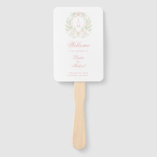Sweet Crest Monogram Wedding Program Hand Fan