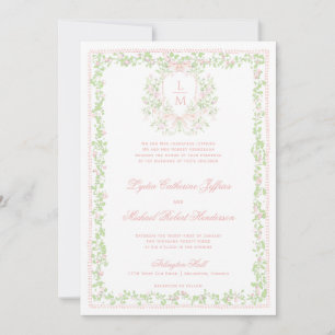 Sweet Crest w/ Blush Pink Bow Monogram Wedding Invitation