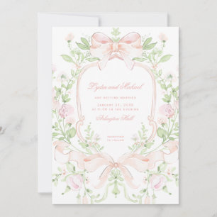 Sweet Crest w/ Blush Pink Wedding Bows Invitation