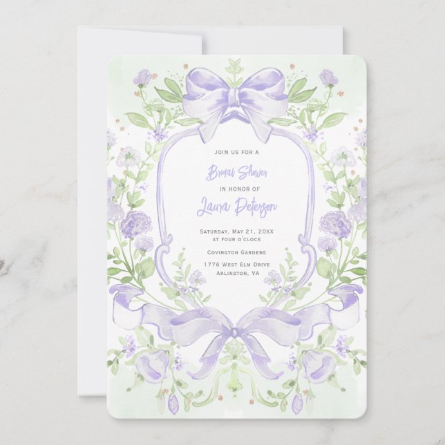 Sweet Crest w/ Lavender Bows Bridal Shower Invitation (Front)