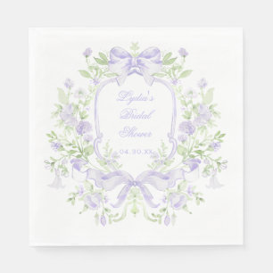 Sweet Crest w/ Lavender Bows   Bridal Shower Napkin