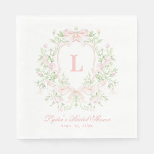Sweet Crest w/ Pink Bows   Monogram Bridal Shower Napkin