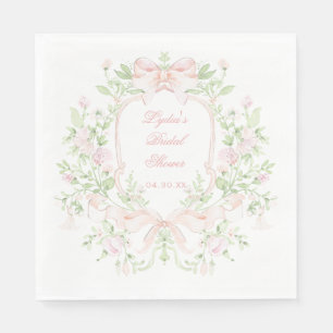 Sweet Crest w/ Pink Bows   Monogram Bridal Shower Napkin