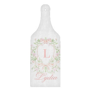 Sweet Crest w/ Pink Bows Monogram Cutting Board