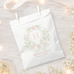 Sweet Crest w/ Pink Bows Monogram Wedding Favour Bags