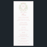 Sweet Crest w/ Pink Bows | Monogram Wedding  Menu<br><div class="desc">The elegant watercolor monogram crest gives this wedding menu a beautiful and timeless look that any sophisticated bride will love.   Personalise with your initial inside the crest. All text can be edited

Colours include,  light pink and green.</div>