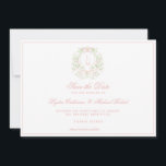 Sweet Crest w/ Pink Bows Save The Date<br><div class="desc">The elegant watercolor wedding crest gives this save the date a beautiful and timeless look that any sophisticated bride will love. Colours include,  light pink and green.  If you have any questions or need help customising this save the date,  please reach out. I'm happy to help.</div>