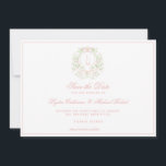 Sweet Crest w/ Pink Bows Save The Date<br><div class="desc">The elegant watercolor wedding crest gives this save the date a beautiful and timeless look that any sophisticated bride will love. Colours include,  light pink and green.  If you have any questions or need help customising this save the date,  please reach out. I'm happy to help.</div>