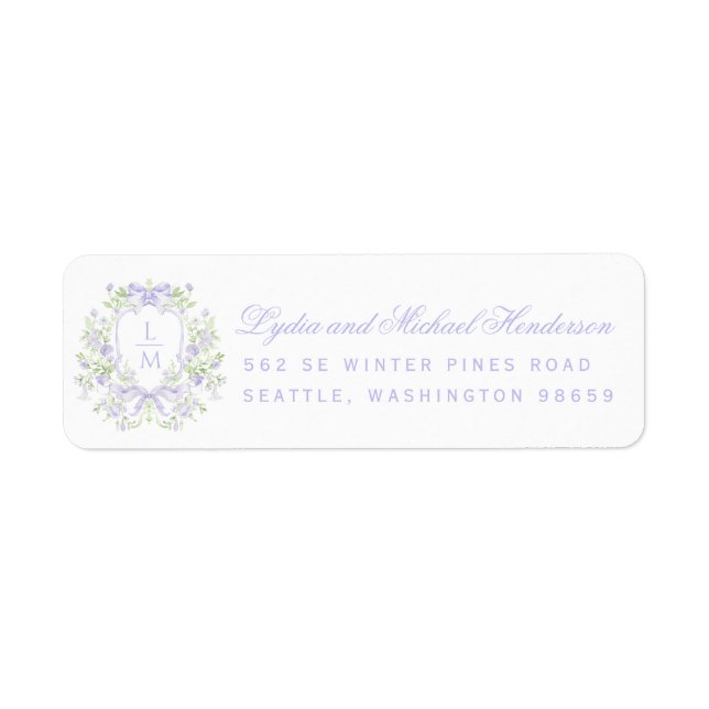 Sweet Crest with Lavender Bows Return Address (Front)