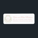 Sweet Crest with Pink Bows Wedding Return Address<br><div class="desc">This return address label features a beautiful floral crest with names in a script font and the address in all caps.</div>