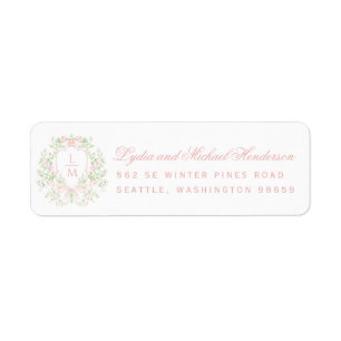 Sweet Crest with Pink Bows Wedding Return Address