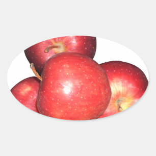 Sweet & Crisp Red Apples - Organic Fruit Print Oval Sticker