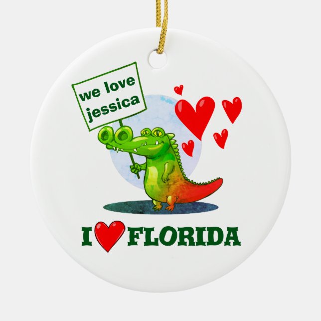 sweet crocodile funny cartoon i love florida ceramic tree decoration (Front)