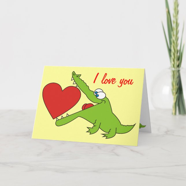 Sweet Crocodile with a Heart Love Greeting Card (Front)