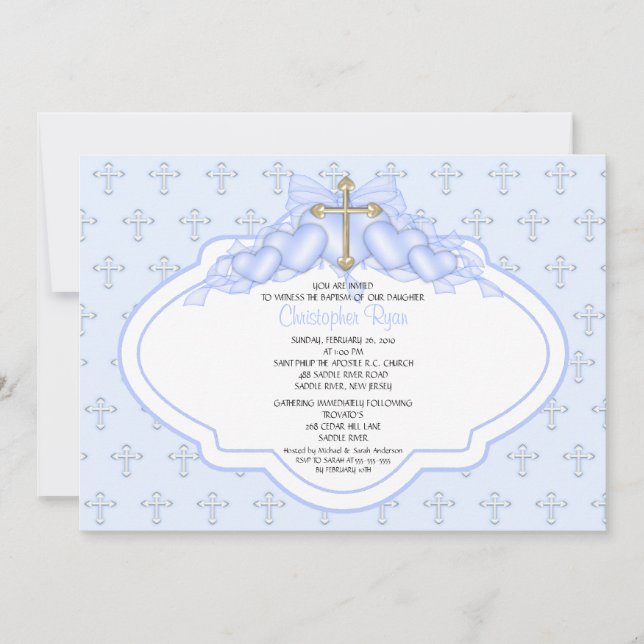 Sweet Cross Baby Boy Baptism Inviation Invitation (Front)