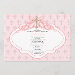 Sweet Cross Baby Girl Baptism Inviation Invitation