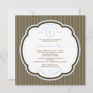 Sweet Cross Blue & Brown Boy Baptism Inviation Invitation