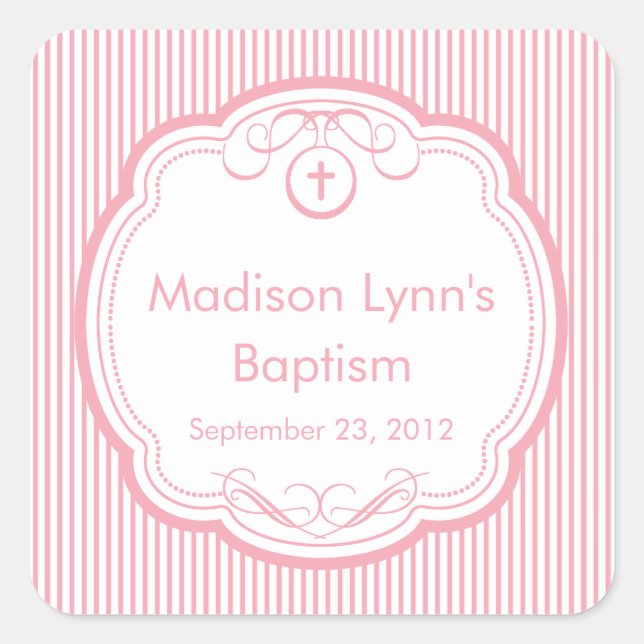 Sweet Cross In Frame Baptism Favour Seal Pink (Front)