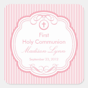Sweet Cross In Frame First Holy Communion Pink Square Sticker