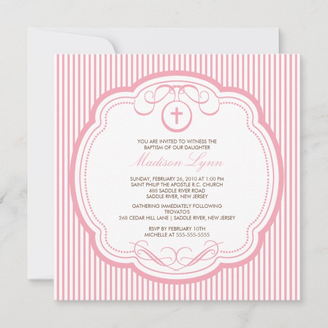 Sweet Cross Pink Baby Girl Baptism Inviation Invitation (Front)