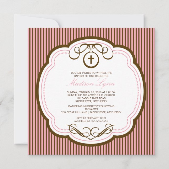 Sweet Cross Pink Baby Girl Baptism Inviation Invitation (Front)