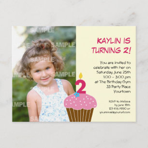 Sweet Cupcake 2nd Birthday Party Invitation