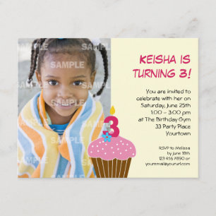 Sweet Cupcake 3rd Birthday Party Invitation