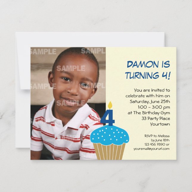 Sweet Cupcake 4th Birthday Party Invitation (Front)