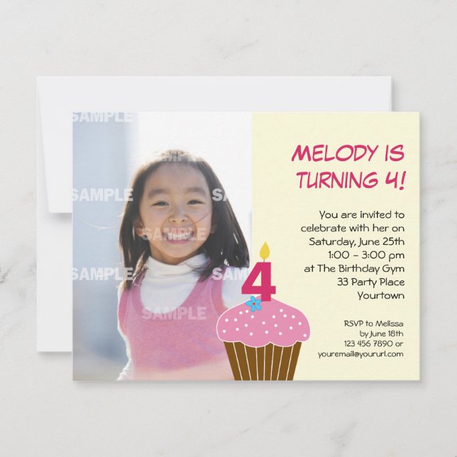 Sweet Cupcake 4th Birthday Party Invitation (Front)