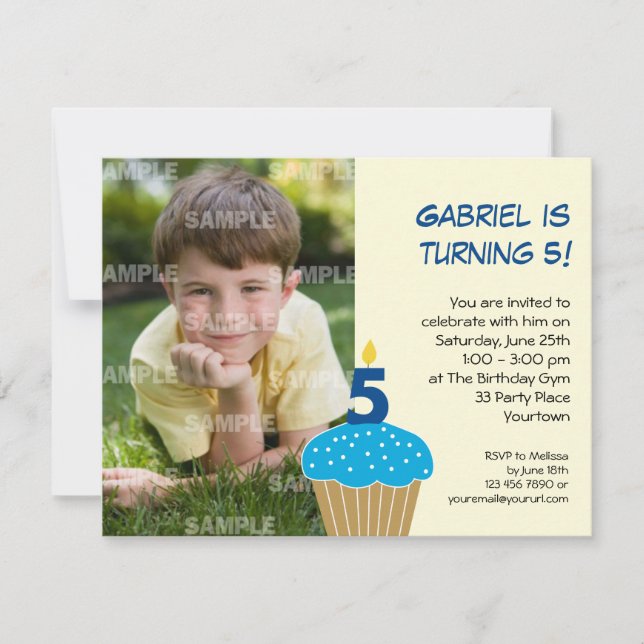 Sweet Cupcake 5th Birthday Party Invitation (Front)