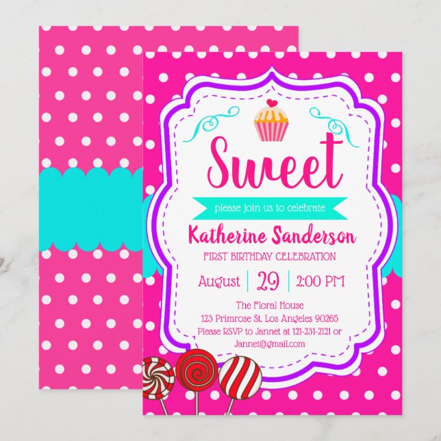 Sweet Cupcake Baby Sprinkle Candy shoppe Birthday Invitation (Front/Back)