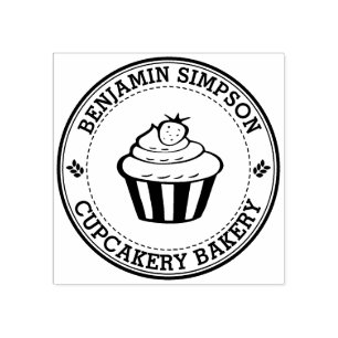 Sweet Cupcake Bakery Logo Rubber Stamp