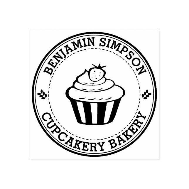 Sweet Cupcake Bakery Logo Rubber Stamp (Imprint)