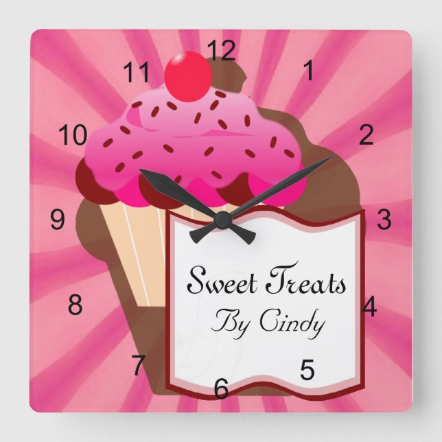 Sweet Cupcake Bakery Square Wall Clock (Front)