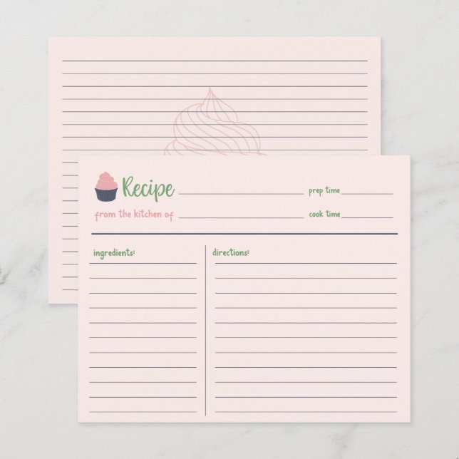 Sweet Cupcake Baking Family Recipe Card (Front/Back)
