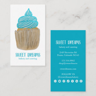 Sweet Cupcake Catering Bakery Blue Social Icons Business Card
