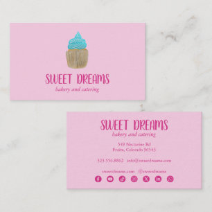 Sweet Cupcake Catering Bakery Charming Pink Social Business Card