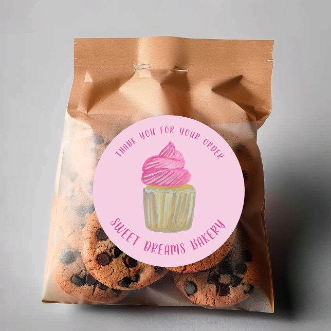 Sweet Cupcake Catering Bakery Pink ORDER THANK YOU Classic Round Sticker (Sweet Cupcake Catering Bakery Pink ORDER THANK YOU Classic Round Sticker
)