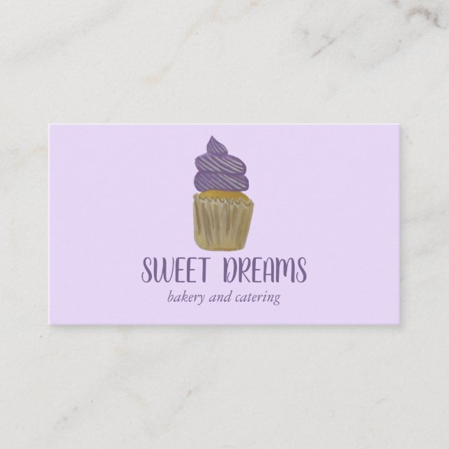 Sweet Cupcake Catering Bakery Purple CUSTOM Business Card (Front)