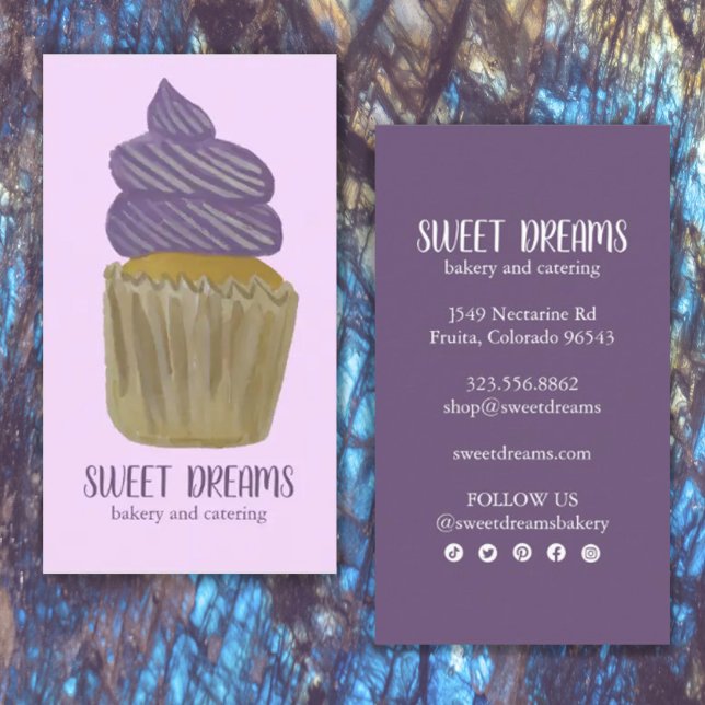 Sweet Cupcake Catering Bakery Purple Social Icons Business Card (Creator Uploaded)