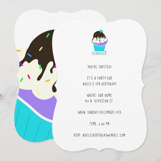Sweet Cupcake Invitation (Front/Back)