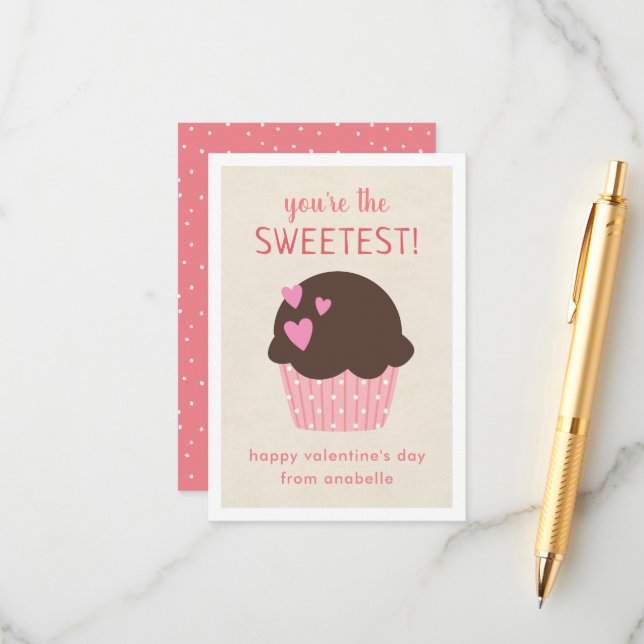 Sweet Cupcake Kids Classroom Valentine's Cards (Front/Back In Situ)