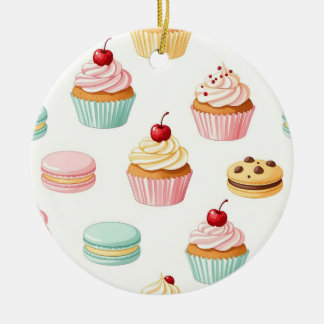 Sweet Cupcake Macaron Pattern Ceramic Tree Decoration
